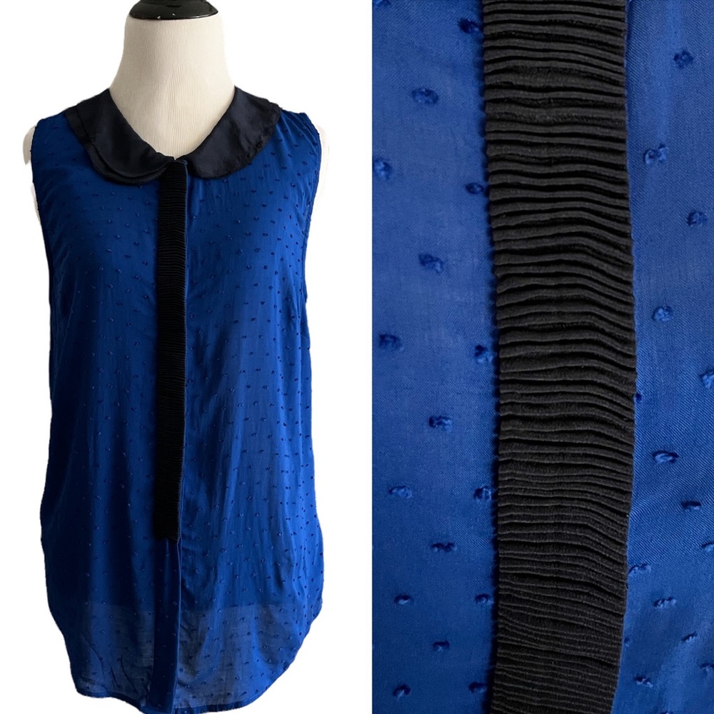 NWOT ANTHROPOLOGIE Postmark Louisa blue Swiss Dot sleeveless sheer top size 8